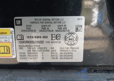 2016 GMC Acadia Slt-1 from USA, damaged, VIN 1GKKVRKD8GJ135220